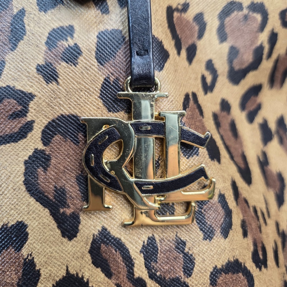 Lauren Ralph Lauren Caldwell Leopard Shopper Tote Bag Designer Handbag Purse - Picture 2 of 16